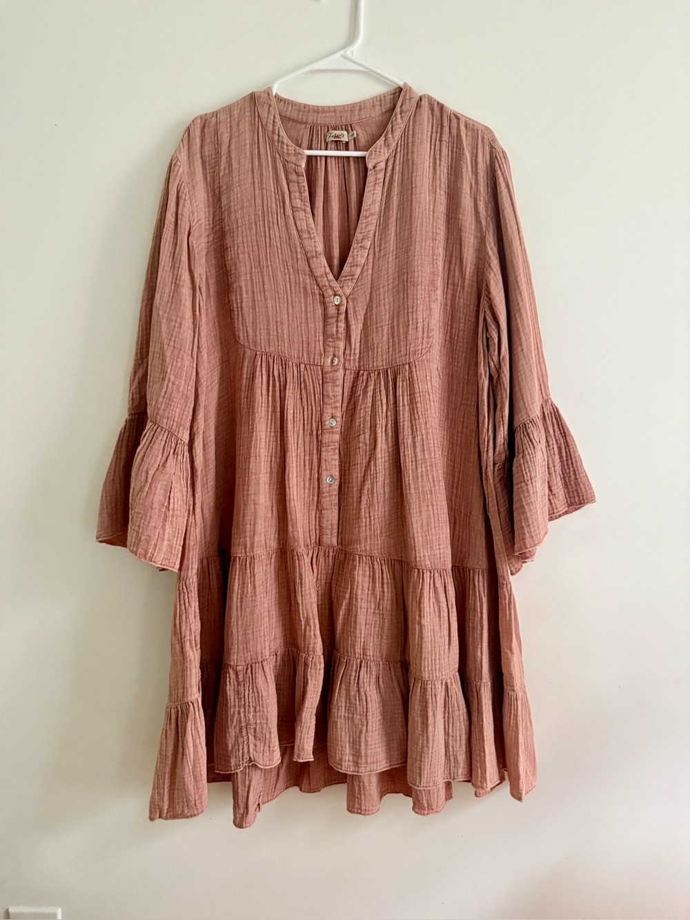Faherty rose pink Tiered Button-Down Swim Coverup